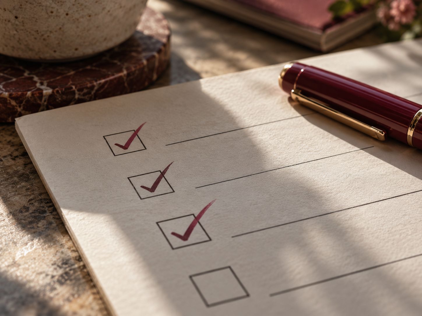 Lista de verificación con requisitos marcados.
